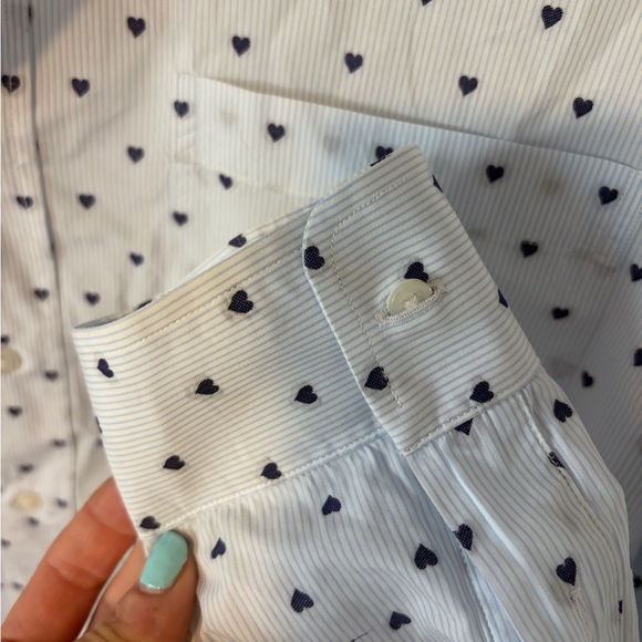 Frank & Eileen McKenzie Women’s White Shirt with Blue OS $308 button down - Picture 4 of 9